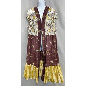 Cato's Women's Sz 18/28W Floral Open Front Cardigan Duster Ruffle Layered‎ Boho